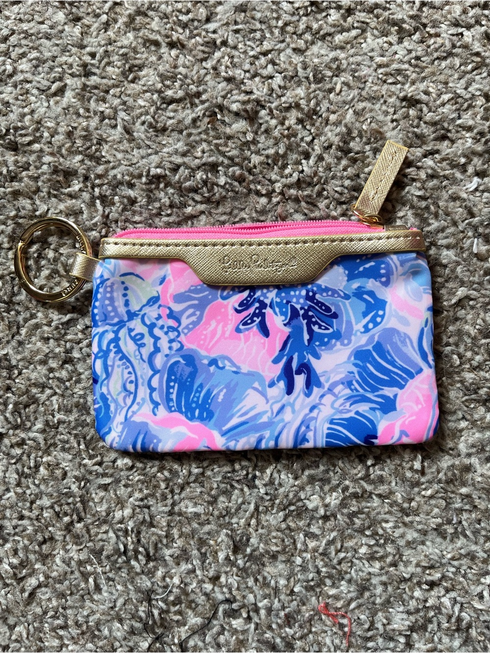 Lilly Pulitzer Gold-Trim Pink & Blue Floral Key Pouch